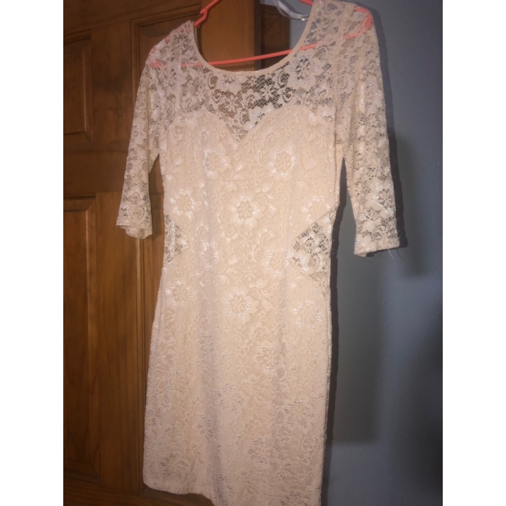 Lace nude body con dress